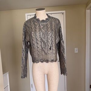 ZARA CABLE KNIT METALLIC SWEATER